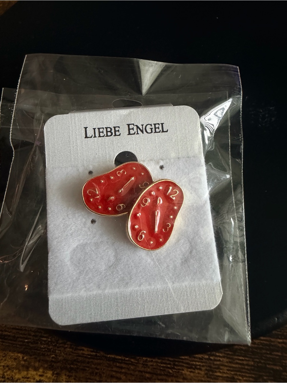 Red Enamel Surreal Clock Face Earrings